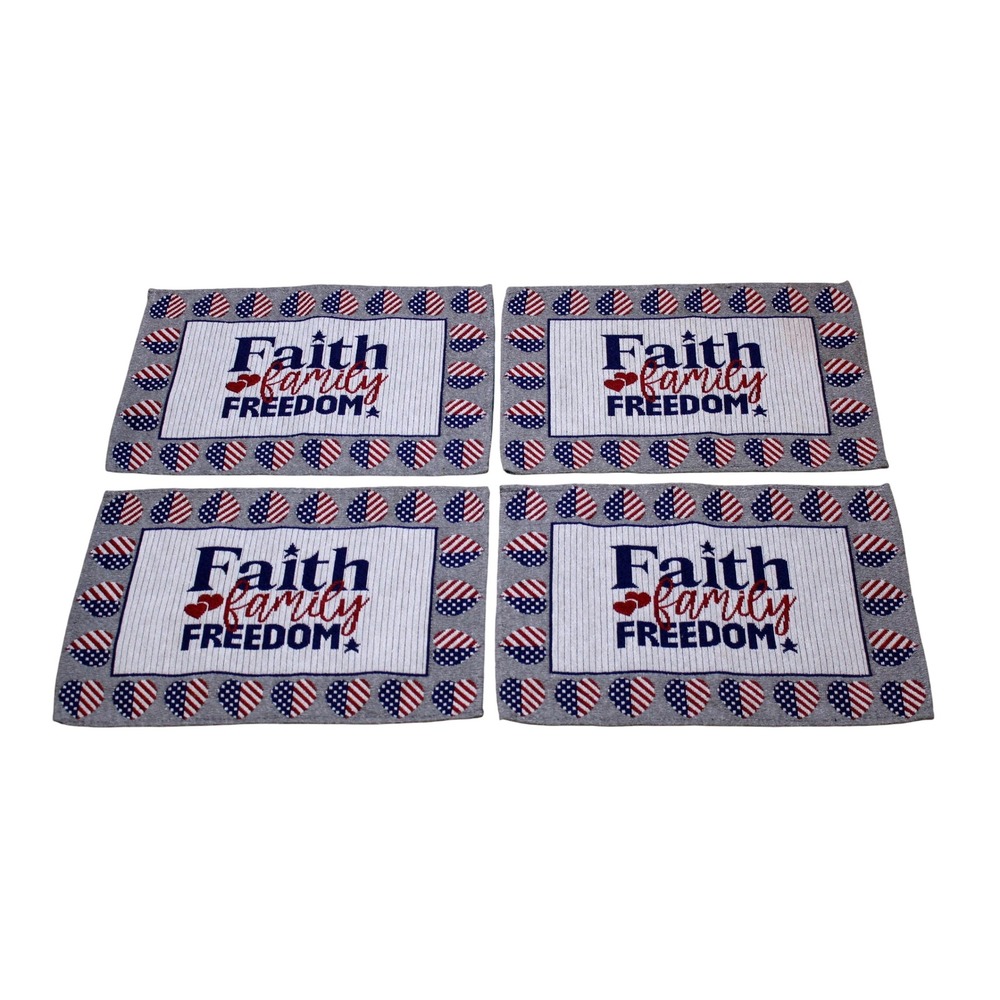 Patriotic Faith Family Freedom Americana Tapestry Placemats Stars Stripes Hearts